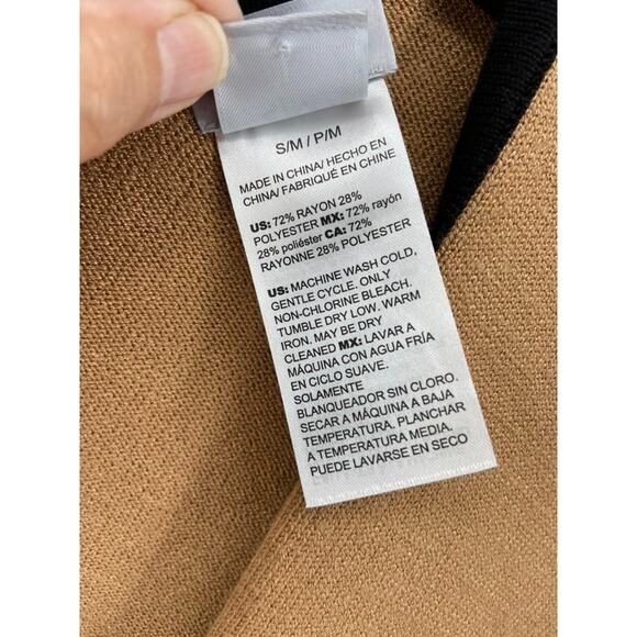 Chicos Poncho Cape Wrap Sz Small / Medium Sweater Tan Black Knit Striped Flowy - Picture 6 of 10